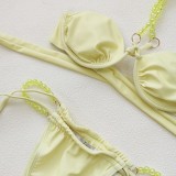 Women Solid Sexy Strapless Lace-Up Two Pieces Swimsuit