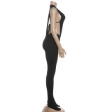Women Autumn Solid Sexy Hollow-Out Backless Jumpsuit
