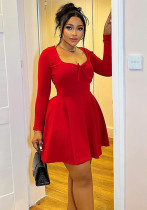 Women Pleated Long-Sleeve Solid Dress