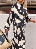 Women's Fashion Plus Size Elegant Spring Autumn Round Neck Long Sleeve Loose Top Skirt Set