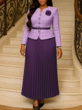 Women Autumn/Winter Elegant Jacket Top and Skirt Two-Piece Set