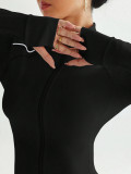 Women Color Block Casual Yoga Elegant Stretchy Stand Collar Zipper Jacket