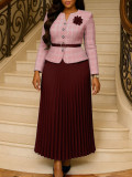 Women Autumn/Winter Elegant Jacket Top and Skirt Two-Piece Set