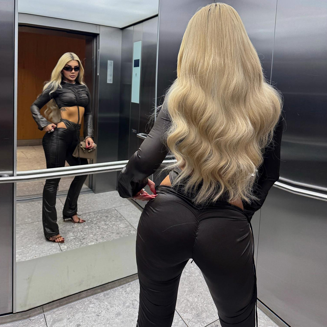 Women Autumn Pleated Sexy Crop Top and Pants Two-Piece Set