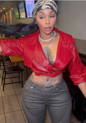 Women Autumn/Winter Solid Turndown Collar Waist-cinching Tie-front Jacket