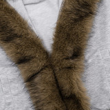 Women Autumn/Winter Hooded Fur Patchwork Pocket Long Sleeve Jacket