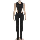 Women Autumn Solid Sexy Hollow-Out Backless Jumpsuit