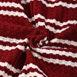 Women Autumn Striped Long-Sleeved Top and Shorts Two-Piece Set