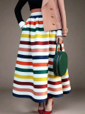 Women's Plus Size Striped Loose A-Line Casual Long Skirt