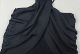 Women Sexy Backless Pleated Halter Neck Strapless Crossover Solid Bodycon Dress
