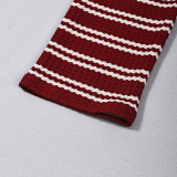 Women Autumn Striped Long-Sleeved Top and Shorts Two-Piece Set