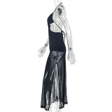 Women Sexy Backless Pleated Halter Neck Strapless Crossover Solid Bodycon Dress