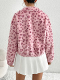 Women Autumn/Winter Furry Zipper Long-Sleeved Heart Print Leopard Print Jacket