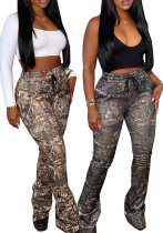 Women Autumn Print Casual Bell Bottom Pant