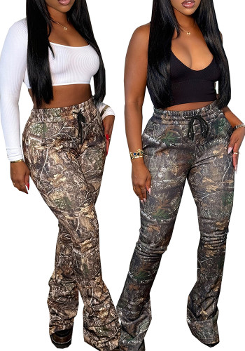 Women Autumn Print Casual Bell Bottom Pant