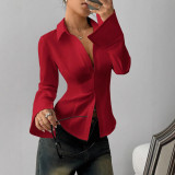 Women Long-Sleeved Solid Shirt