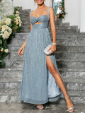 Women's Chic Strap Slit Sexy Low Back Cut-Out Evening Dress