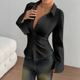 Women Long-Sleeved Solid Shirt