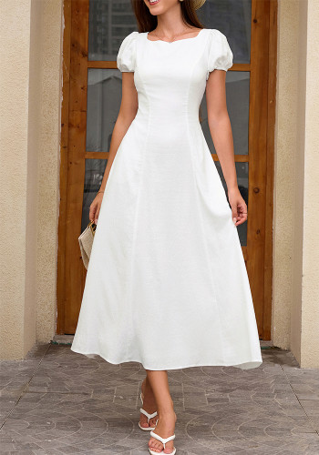 Women's Summer Holidays Short Sleeve Sexy Deep Low Back Lace-Up A-Line Solid Color Pocket Maxi Dress