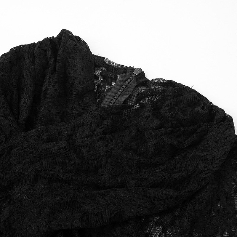 Women Patchwork Lace See-Through Jumpsuit and Skirt Two-Piece Set