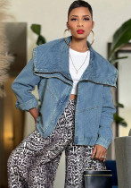 Women's Street Fashion Turndown Collar Denim Jacket