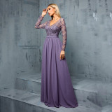Women Chiffon Long-Sleeved Casual Party Evening Dress