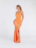 Women's Fashion Sexy Strap Low Back High Slit Sequin Evening Dress
