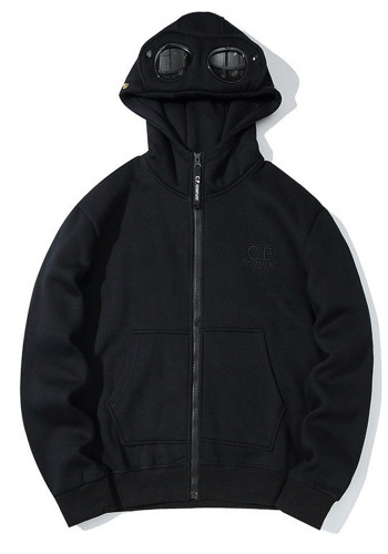 Unisex Trendy Round Lens Embroidered Zipper Couple Short Sleeve Hoodie Jacket