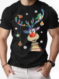 Christmas Men's Fashion Short Sleeve  Print Family Basic Top T-Shirt