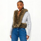 Women Autumn/Winter Hooded Fur Patchwork Pocket Long Sleeve Jacket