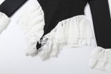 Women Autumn/Winter Sexy V-Neck Bell Bottom Long-Sleeved Lace Jumpsuit