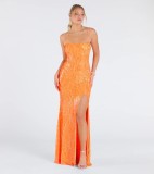 Women's Fashion Sexy Strap Low Back High Slit Sequin Evening Dress