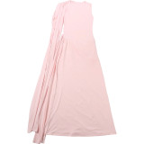 Women Autumn/Winter Sexy Ribbon Pleated Solid Maxi Dress