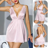 Women Lace V Neck Backless Slip-on Nightgown