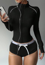 Women Color Block Casual Yoga Elegant Stretchy Stand Collar Zipper Jacket