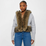 Women Autumn/Winter Hooded Fur Patchwork Pocket Long Sleeve Jacket