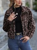 Women Autumn/Winter Furry Zipper Long-Sleeved Leopard Print Jacket