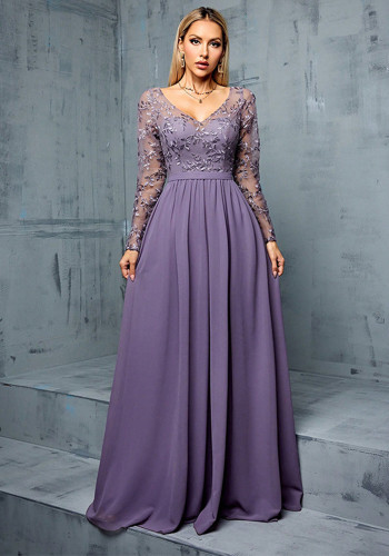 Women Chiffon Long-Sleeved Casual Party Evening Dress