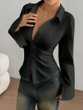 Women Long-Sleeved Solid Shirt