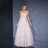 Women Embroidered Pink Camisole Formal Party Maxi Dress