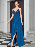 Women Strapless Slit Ruffle Party Dress