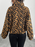 Women Autumn/Winter Zipper Leopard Print Furry Jacket