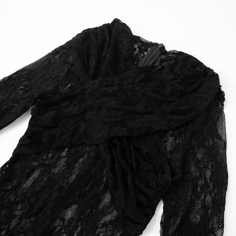 Women Patchwork Lace See-Through Jumpsuit and Skirt Two-Piece Set