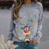 Christmas Women's Cartoon Reindeer Print Long Sleeve Street Round Neck Top