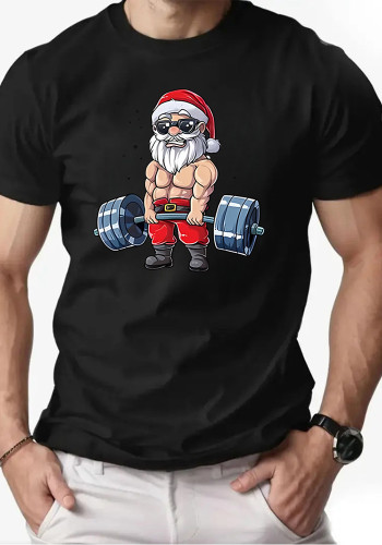 Christmas Men's Fashion Short Sleeve  Print Family Basic Top T-Shirt