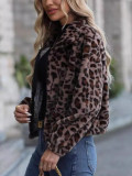 Women Autumn/Winter Furry Zipper Long-Sleeved Leopard Print Jacket