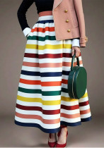 Women's Plus Size Striped Loose A-Line Casual Long Skirt