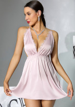 Women Lace V Neck Backless Slip-on Nightgown Women Lace V Neck Backless Slip-on Nightgown