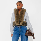 Women Autumn/Winter Hooded Fur Patchwork Pocket Long Sleeve Jacket