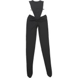 Women Autumn Solid Sexy Hollow-Out Backless Jumpsuit